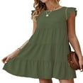 thumbnail image 1 of Femmes Casual Manches Volants Robes Été Couleur Unie Robe de Plage Mignonne Swing en Vrac Mini Robe Plissée, 1 of 2