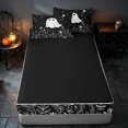 thumbnail image 4 of Homewish Cute Ghost Zipper Queen Comforter Set with Fitted Sheet and 2 Pillowcases, Halloween Zipper Bedding Set, Black White, Black Reversible, 4 of 7