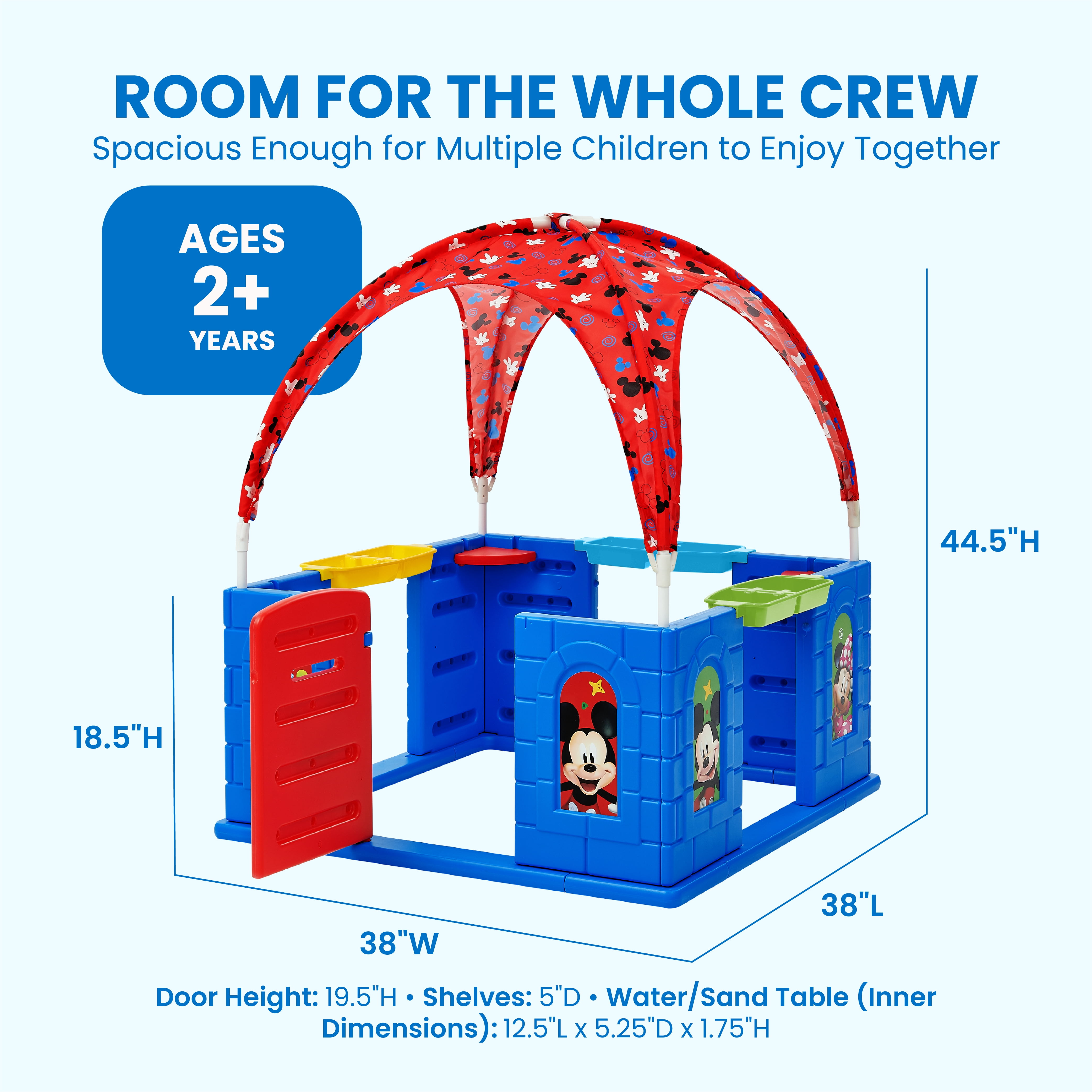 Mickey Mouse Deluxe Playhouse with Canopy by Delta Children – Ages 2+ - Shaded Outdoor Playhouse for Kids with Water Tables, Interactive Features, Room for Multiple Toddlers to Play