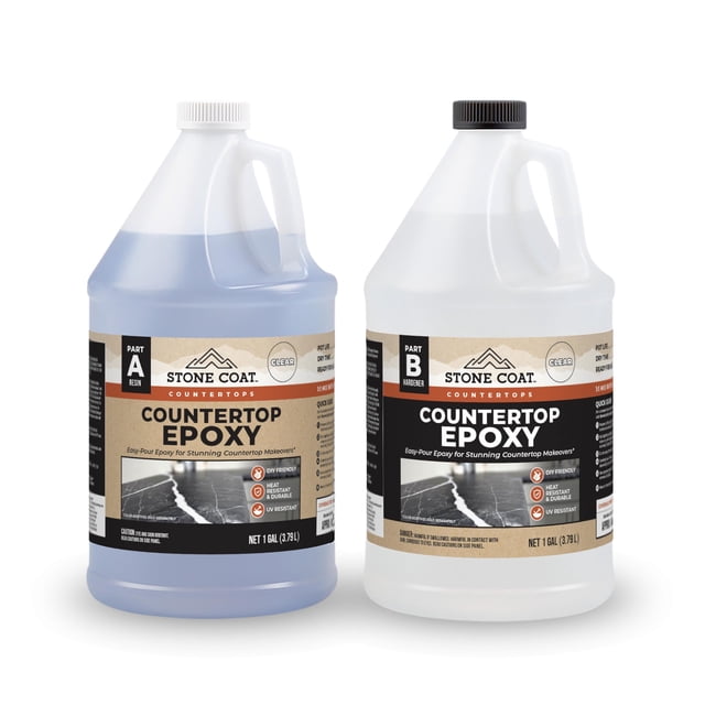 Kit de resina epoxi para encimeras con revestimiento de piedra, transparente, 7,6 L, calor UV, apto para alimentos