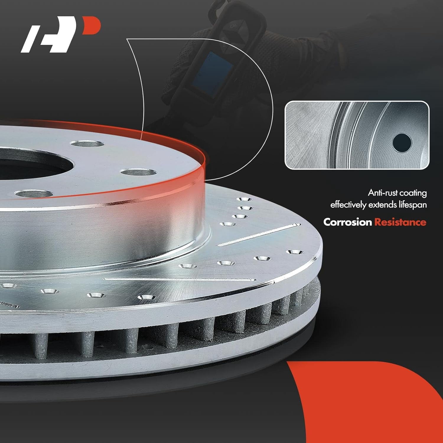 A-Premium Front and Rear Drilled and Slotted Disc Brake Rotors Compatible with Select Dodge Models - Ram 1500 2006-2008, Ram 2500/3500 2003-2008, 4-PC Set