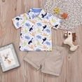thumbnail image 2 of Fesfesfes Toddler Uniform Suits for Boys Fashion Short Sleeve Shirts with Shorts Sets Dinosaur Print Retro Shorts Back to School Suits, 2 of 9