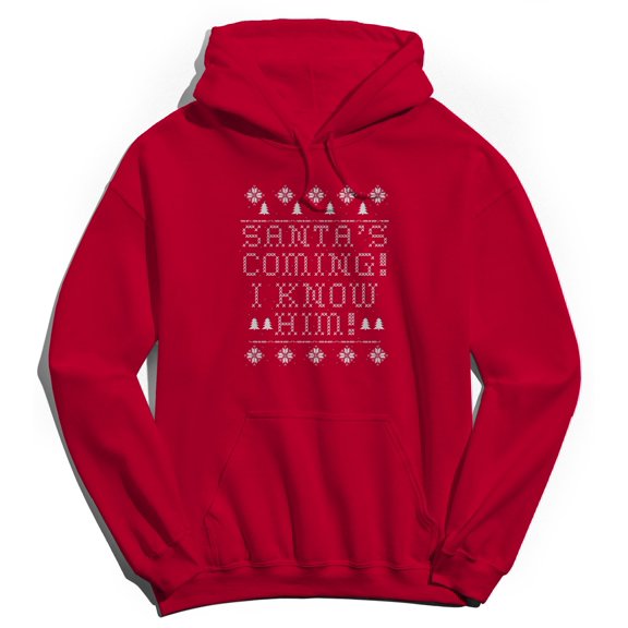 Haywood & Main Santa Is Coming Graphic Red Men's Cotton Pullover Hoodie