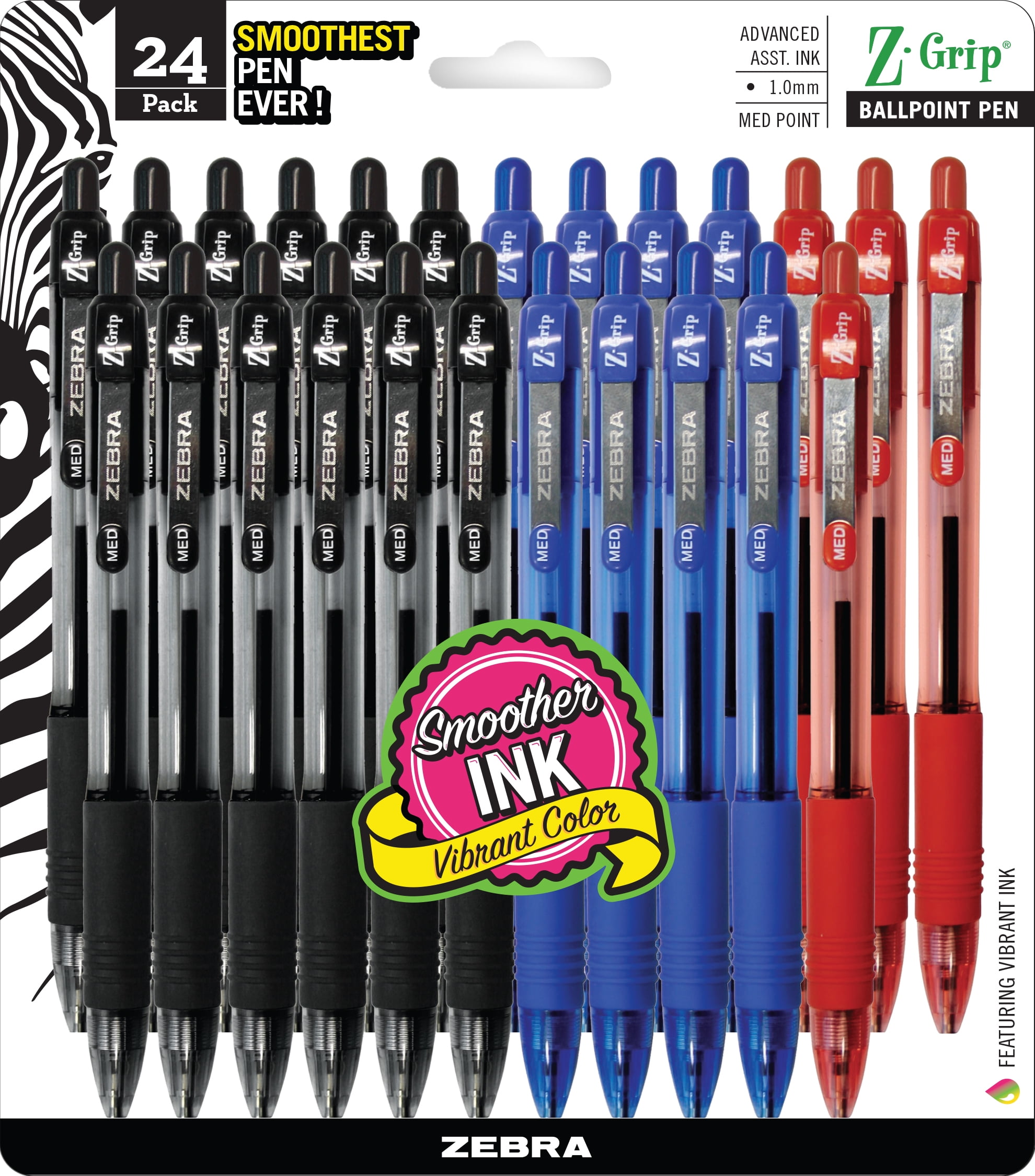 Pack of 8 Retractable Ballpoint Pens 1.0mm Blue Black Red Ink Pen Soft Grip