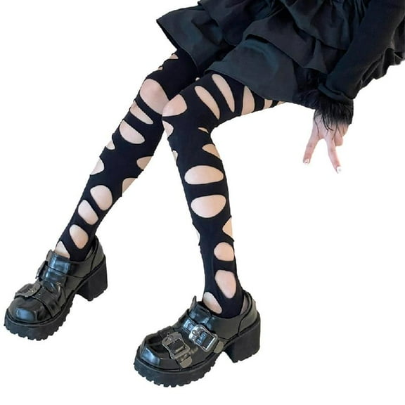 Women's Tattered Tights Stockings High Waist Tights Pantyhose Leggings