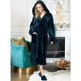 thumbnail image 4 of Lotus Linen Women’s Cozy Plush Hooded Robe - Warm Long Fleece Bathrobe, Navy XL/XXL, 4 of 10