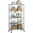 thumbnail image 5 of Folding Shelf on Wheels 5-Tier , Freestanding Metal Wire Storage Rack for Pantry Kitchen Garage, No Assembly Rolling Shelves Unit (Gray-2Pack), 5 of 9