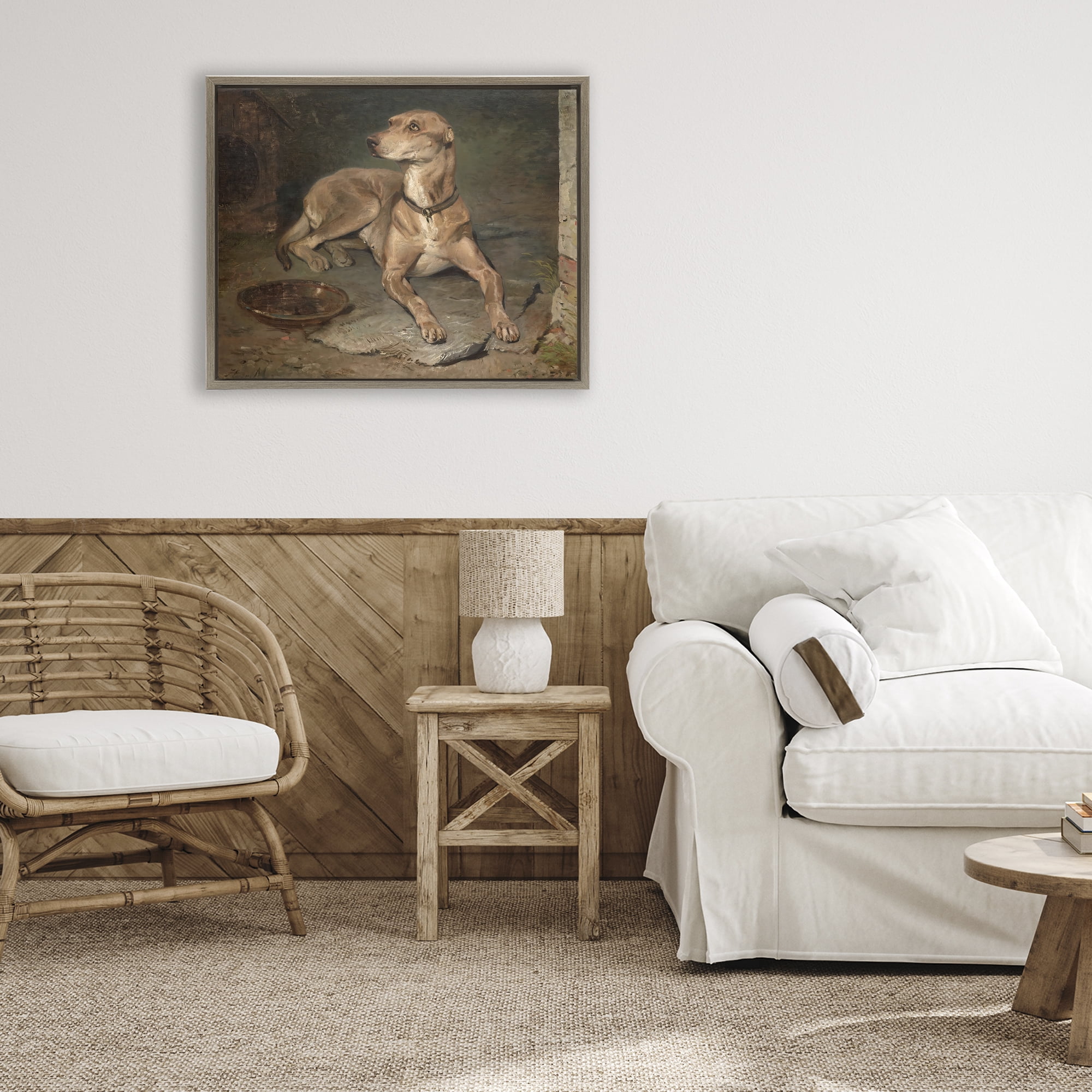 Stupell Industries Historical Dog & Bowl Brown Framed Floater Canvas Wall Art, design by Lil' Rue