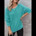 thumbnail image 4 of Sudadera de Cuello Redondo de Punto Gofre de Gran Tamaño para Mujer, Sudadera Informal de Larga con Laterales Azul S, 4 of 8