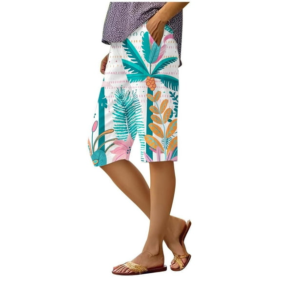 xingwang Clearance Plus Size Shorts for Women High Waisted,Women's Stylish Printed Shorts Loose Quarter Pants Sky Blue XL