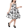 thumbnail image 5 of Black and White Floral Girls Dress Sleeveless Fit and Flare Swing Sundress for Kids Tween Party Church Summer,Size 8-9 T, 5 of 8
