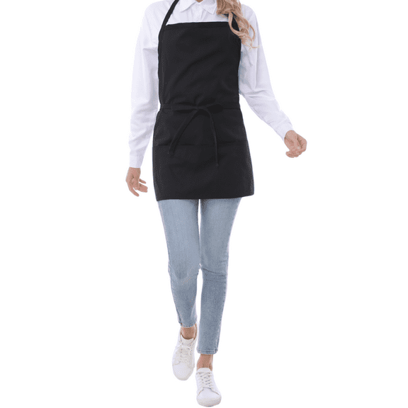 Ifivky Cotton Cooking Apron for Women with 3 Large Pockets, Adjustable Chef Bib Aprons for Men, Short Solid Kitchen Work Apron for Bbq, Black