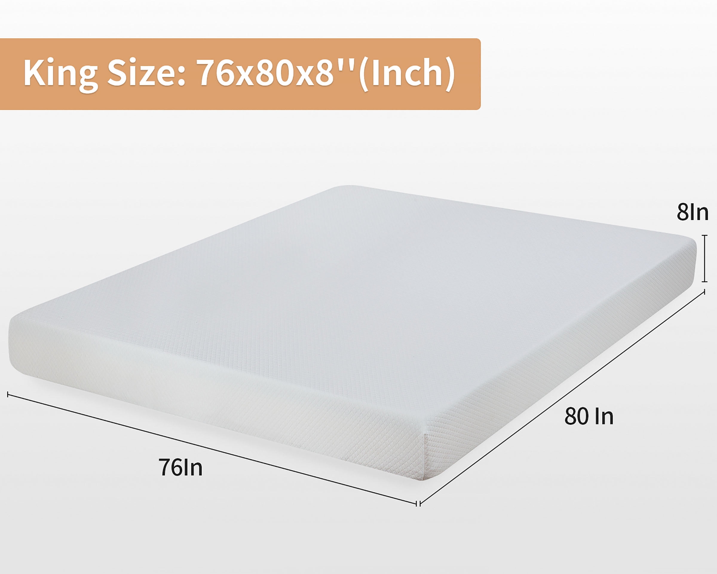 Atlas Mattress 8 in Gel Memory Foam Mattress with Breathable Cover, King, Medium Firmness