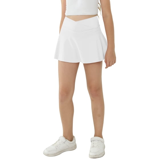 Sherrylily Girls Sport Skirts with Pockets Shorts Cross High Waist Tennis Golf Solid Cute Athletic Skirt