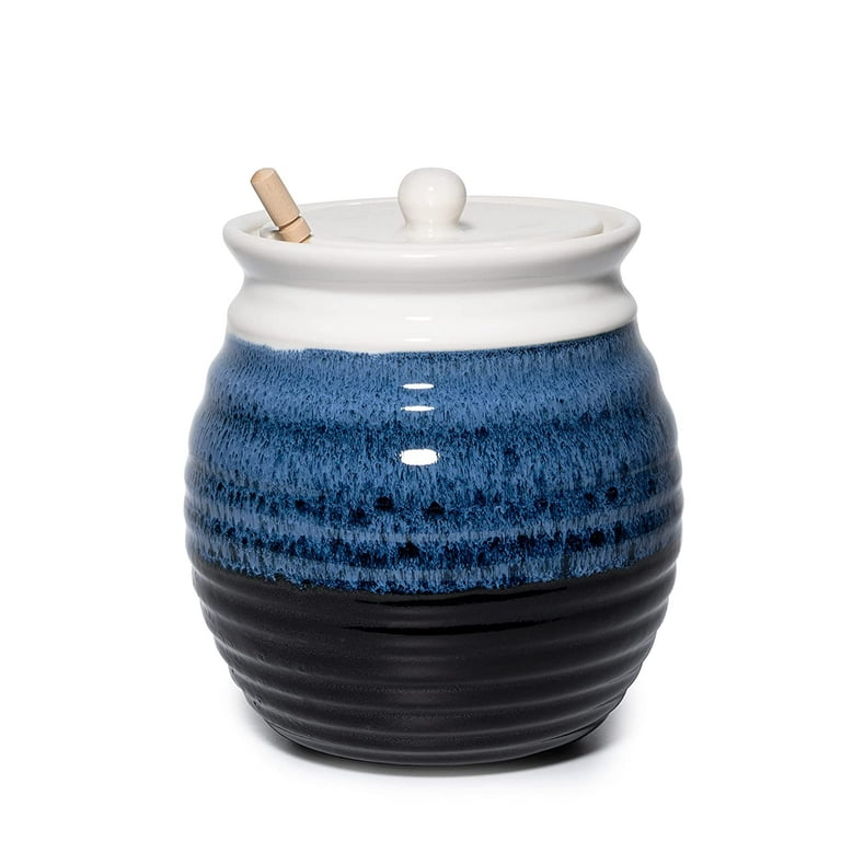 Honey Jar Pot By Gute 6H - Elegant & Modern Ceramic With Dipper & Lid Rosh  Hashanah Gift - Home Kitchen Honey and Syrup, Gorgeous Blue Beehive Honey  Jar, Great For Jam