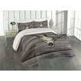 thumbnail image 2 of Ambesonne Deer Quilted Coverlet 3 Pcs, Rustic Antlers on Wood, King Size, Brown Beige, 2 of 4