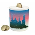 thumbnail image 1 of Fantasy Piggy Bank, Silhouette of Medieval Tale Castle with Stars on Sky Cartoon Design, Ceramic Coin Bank Money Box for Cash Saving, 3.6" X 3.2", Blue Dark Coral, by Ambesonne, 1 of 4