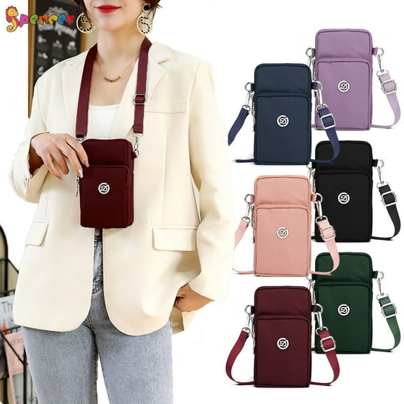 Spencer Nylon Crossbody Cell Phone Purse Mini Messenger Shoulder Strap Wallet Pouch Sports Armband Bag for Women (7.5*3.9*2.0inch, Wine Red)