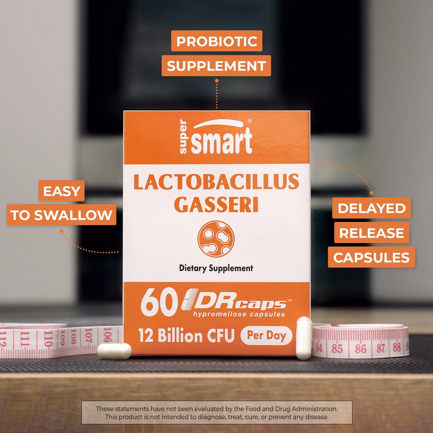 SuperSmart Lactobacillus Gasseri 12 Billion CFU per Day - Probiotic Supplement | Non-GMO & Gluten Free - 60 DR Capsules (Delayed Release)