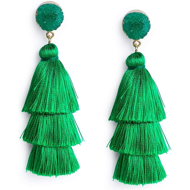 Pendientes de borla en capas de colores Pendientes colgantes de gota de borla en niveles bohemios para niñas adolescentes Cumpleaños Navidad Amigos Regalo Adepaton LRWJ271-3