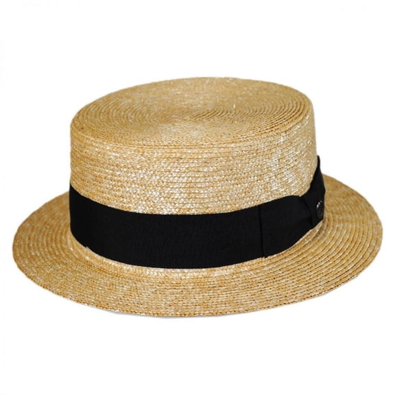 Black Band Wheat Straw Skimmer Hat - S - Natural/Black