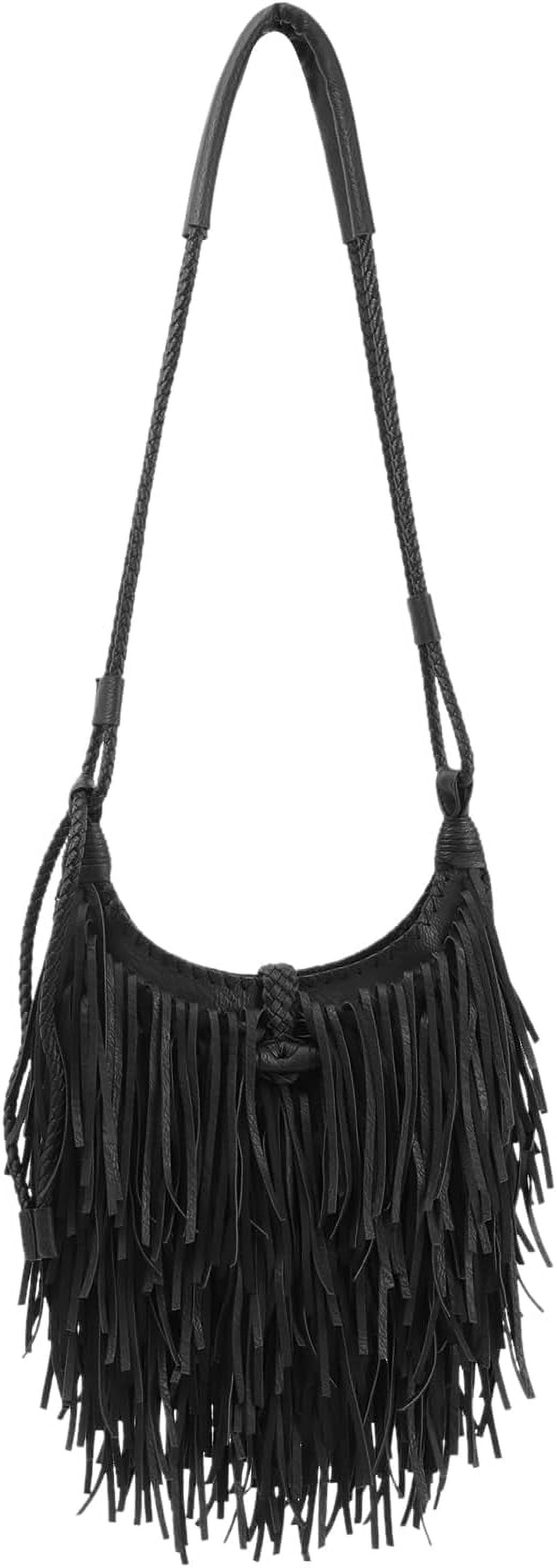 Vintage Fringe Hobo Bag for Women Black Fringe Purse Fringe Satchel Tassel Bag Fringe Shoulder Bag