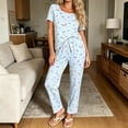 thumbnail image 4 of Enjoytime Pajamas for Women Floral Print Round Neck Short Sleeve Ruffle 2 Piece Lounge Set Cute Soft Casual Sleepwear, 4 of 6