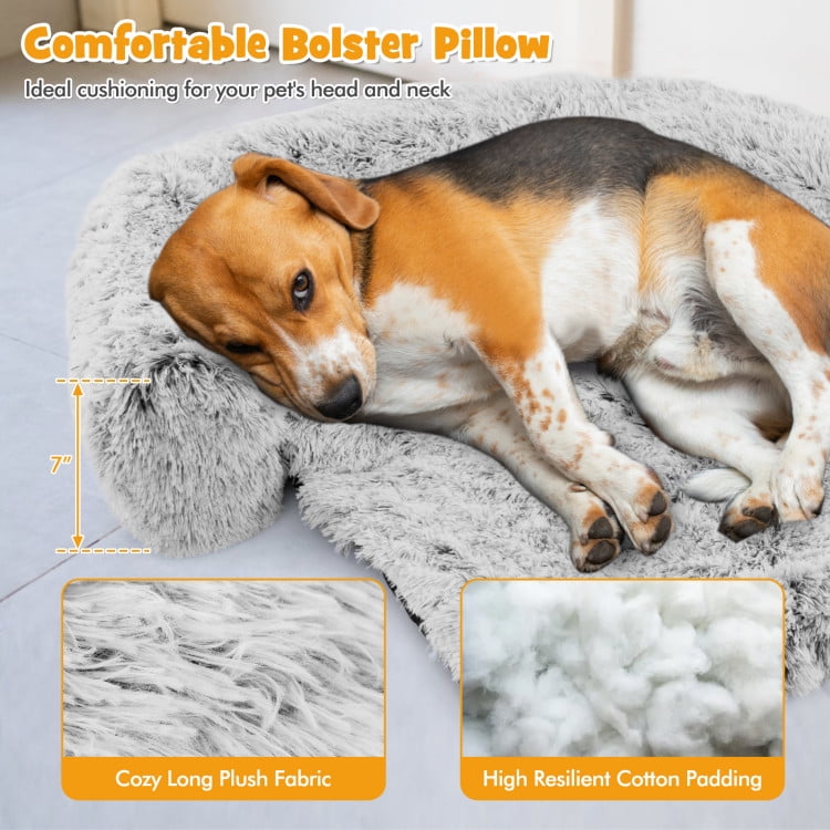 Kadyn 44" Plush Long Fur Dog Couch Bed, Dog Bed Mats with Anti-Slip Bottom, Washable Removable Couch Cover, Perfect for Small, Medium Dogs Cats, Gray-M