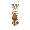 thumbnail image 2 of BLISSFUL STEP Women Woven Strap Lace Up Strappy Stiletto Heel Sandals Dark Brown 6, 2 of 7