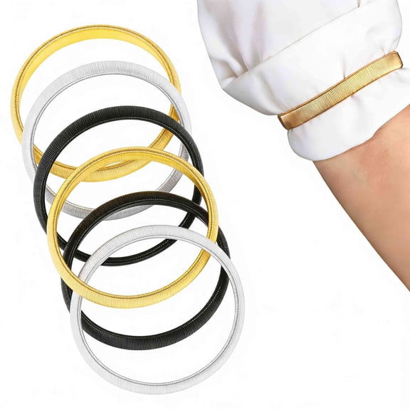 3 Pairs Sleeve Holders, Stretchy Anti-Slip Metal Sleeve Garters, Elastic Arm Straps Fixing Long Sleeves for Men Women(Gold/Silver/Black)