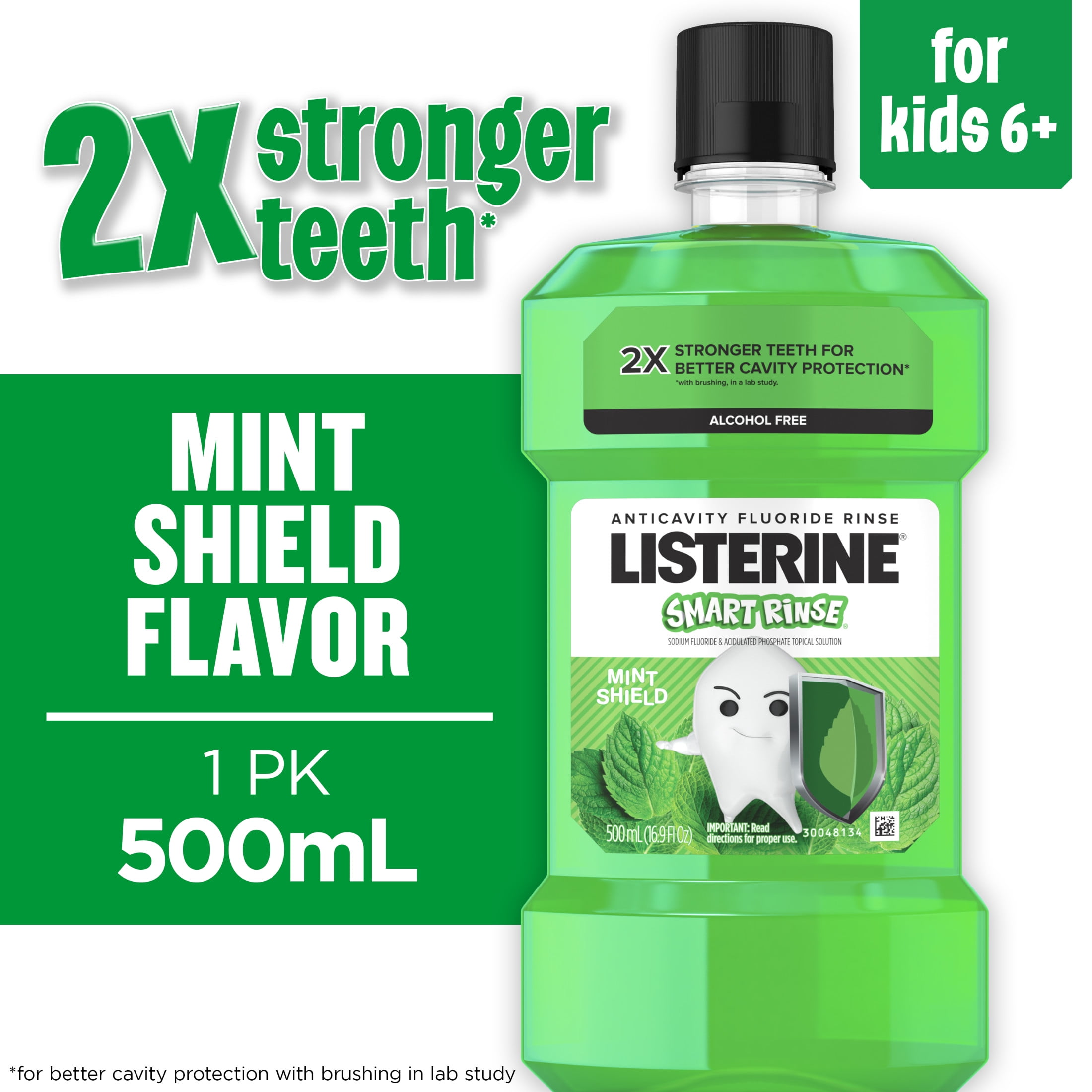 Listerine Total Care Kids Alcohol-Free Anticavity Fluoride Mouthwash, Mint Shield, 500 mL
