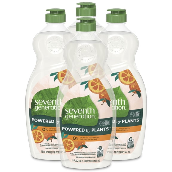 Seventh Generation Clean with Purpose Liquid Dish Soap, Clementine Zest & Lemongrass Scent, 19 fl oz, 4 Count