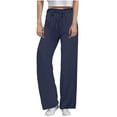 thumbnail image 1 of Timegard Lounge Pants for Women Elastic High Waist Drawstring Straight Leg Loose Pants with Pockets, 1 of 6