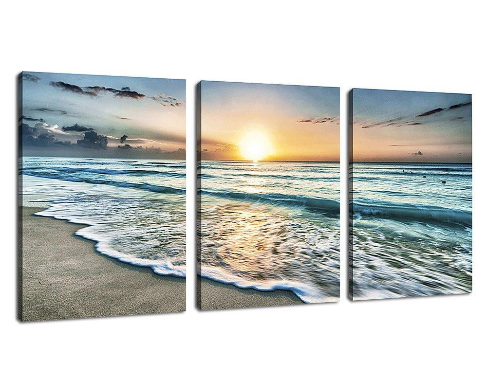 Ocean Beach Waves Seascape Wall Art Canvas Print Framed and Ready to Hang! 