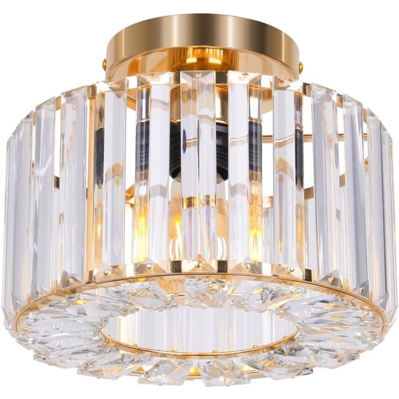 FRIDEKO HOME 9" Crystal Semi Flush Mount Ceiling Light, E26 Base, Modern Gold Small Ceiling Light Fixture for Hallway、Kitchen、Entryway、Bedroom、Bathroom (Bulb not Included)