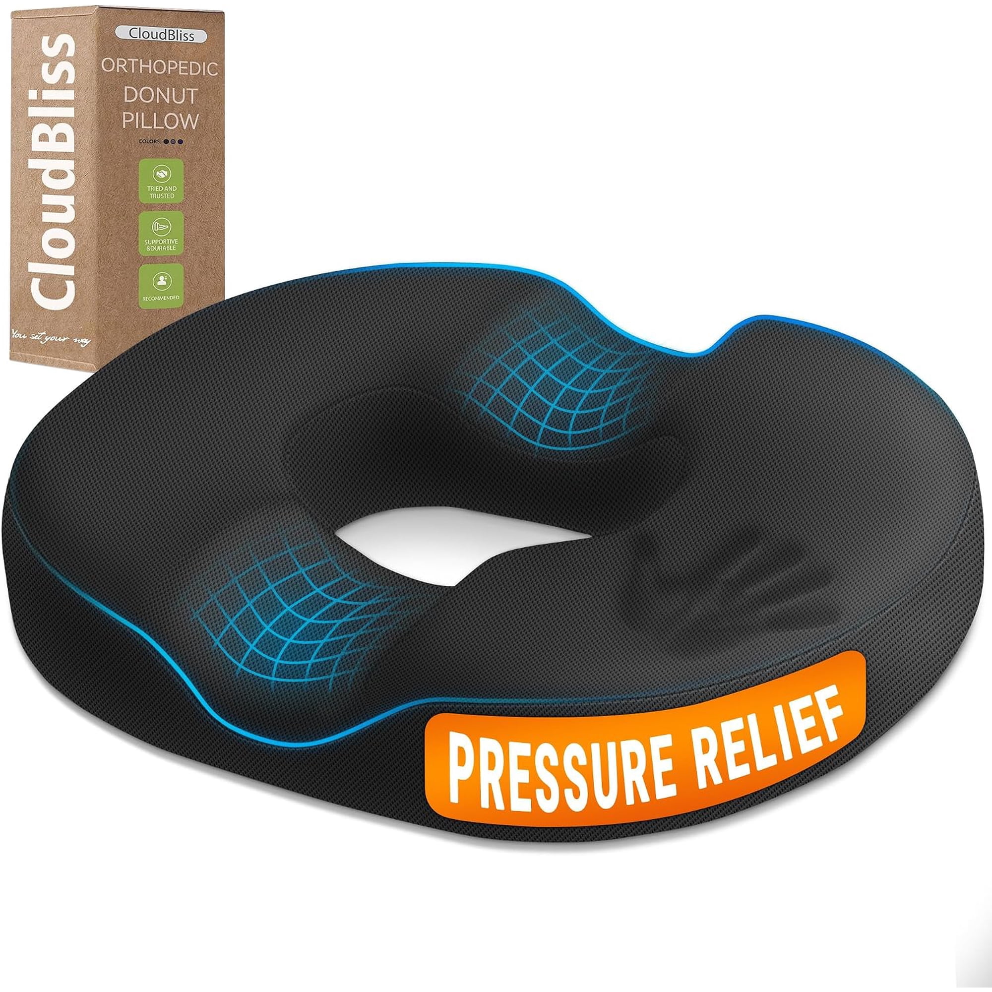 Donut Pillow Stadium Seat Cushion for Tailbone Pain Relief and Hemorrhoids, Memory Foam Seat Chair Cushion, Portable Seat Cushions for Bleachers, Car, Home & Office