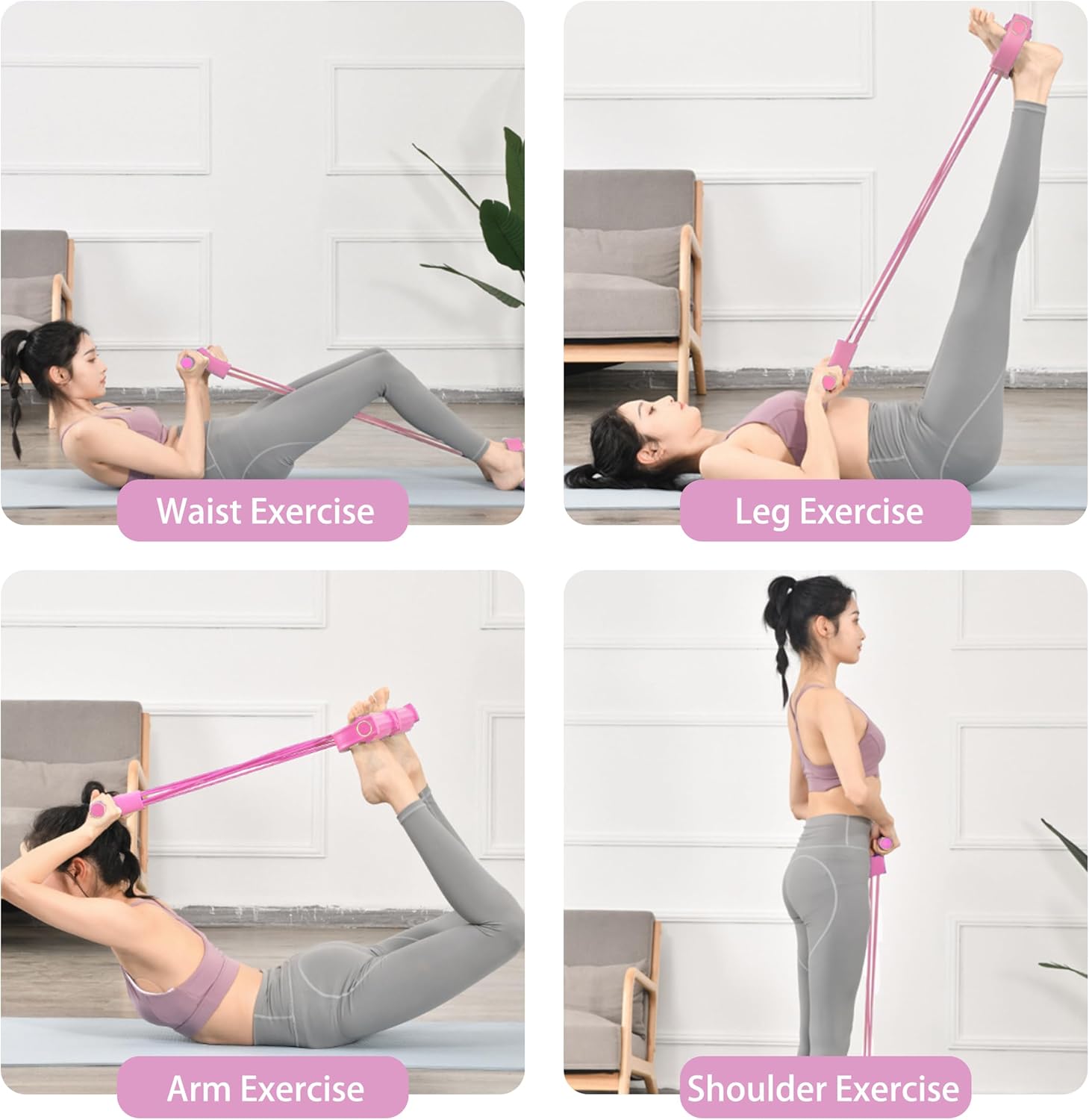 JJEAN-Multi-Function Tension Rope Band & Pedal Puller Resistance Band, 6-Tube Elastic Yoga Pedal Puller Resistance Band, for Abdomen/Waist/Arm/Leg Stretching Slimming Training