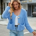 thumbnail image 4 of SWSMCLT Women's Cable Knit Cardigan Sweater Baggy Button Crew Neck Comfy 2025 Cardigan Sweaters Acrylic Blue Small, 4 of 5