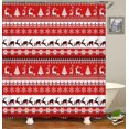 thumbnail image 3 of Juego de 4 cortinas de ducha navideñas, diseño de renos, alces, ciervos, árboles de Navidad, copos de nieve, rayas rojas y blancas, decoración de baño para vacaciones de invierno y Año Nuevo, cortina, 3 of 7