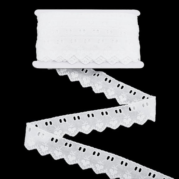 16 Yards White Cotton Cherry Embroidery Lace Trim 1-7/8 inch Wide Double Eyelet Wavy Edge Lace Ribbon for Clothing Home Decor DIY Craft
