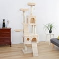 thumbnail image 2 of 2021 Upgrade Cat Tree with 2 Apartments and 2 Habitats, Multi-Level Cat Activity Tree Tower Luxury Condos with Scratching Posts, Plush Basket, for Ragdoll, Oriental Cat, American Curl, Beige, S12038, 2 of 7
