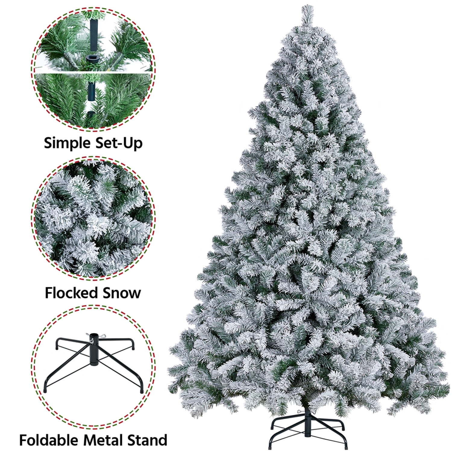 Alden Design 7.5FT Flocked Christmas Tree Snow-Dusted Artificial Holiday Tree, Green