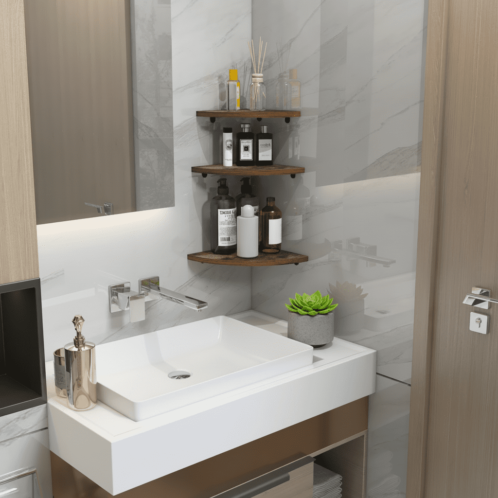 Wall Mount Floating Corner Shelf Set of 6, Minimalist Wood Shelves for Bedroom, Living Room, Bathroom
