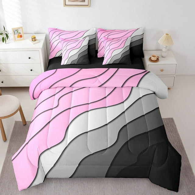 YST Ensemble Lit 7 Pcs Ombré à Rayures Géométriques, Lit Simple