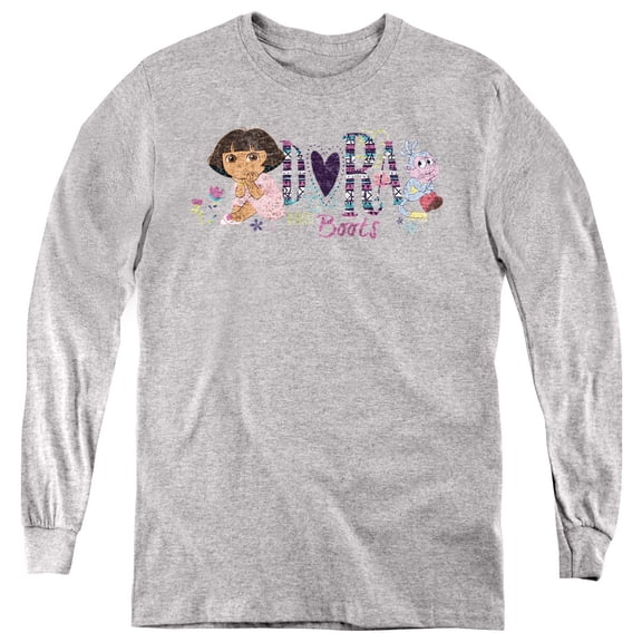 Popfunk Dora The Explorer And Boots Youth Long Sleeve T Shirt, Athletic Heather, Small