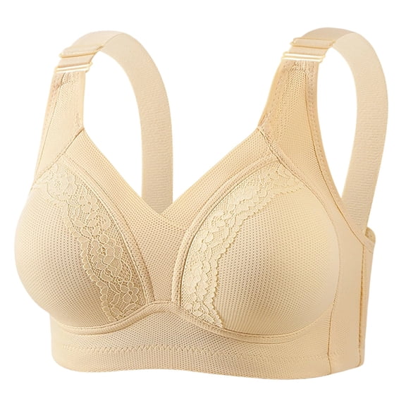Tbopshirt Bras for Women Solid Color Lace Panel Push Up Wireless Breathable Everyday Bra