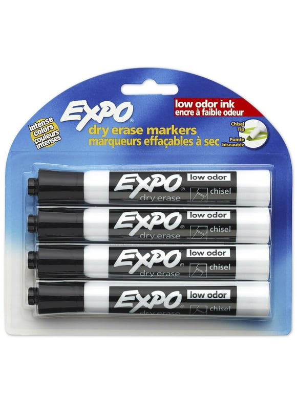 Expo Low Odor Dry Erase Markers, Chisel Tip, Black, 4 Count