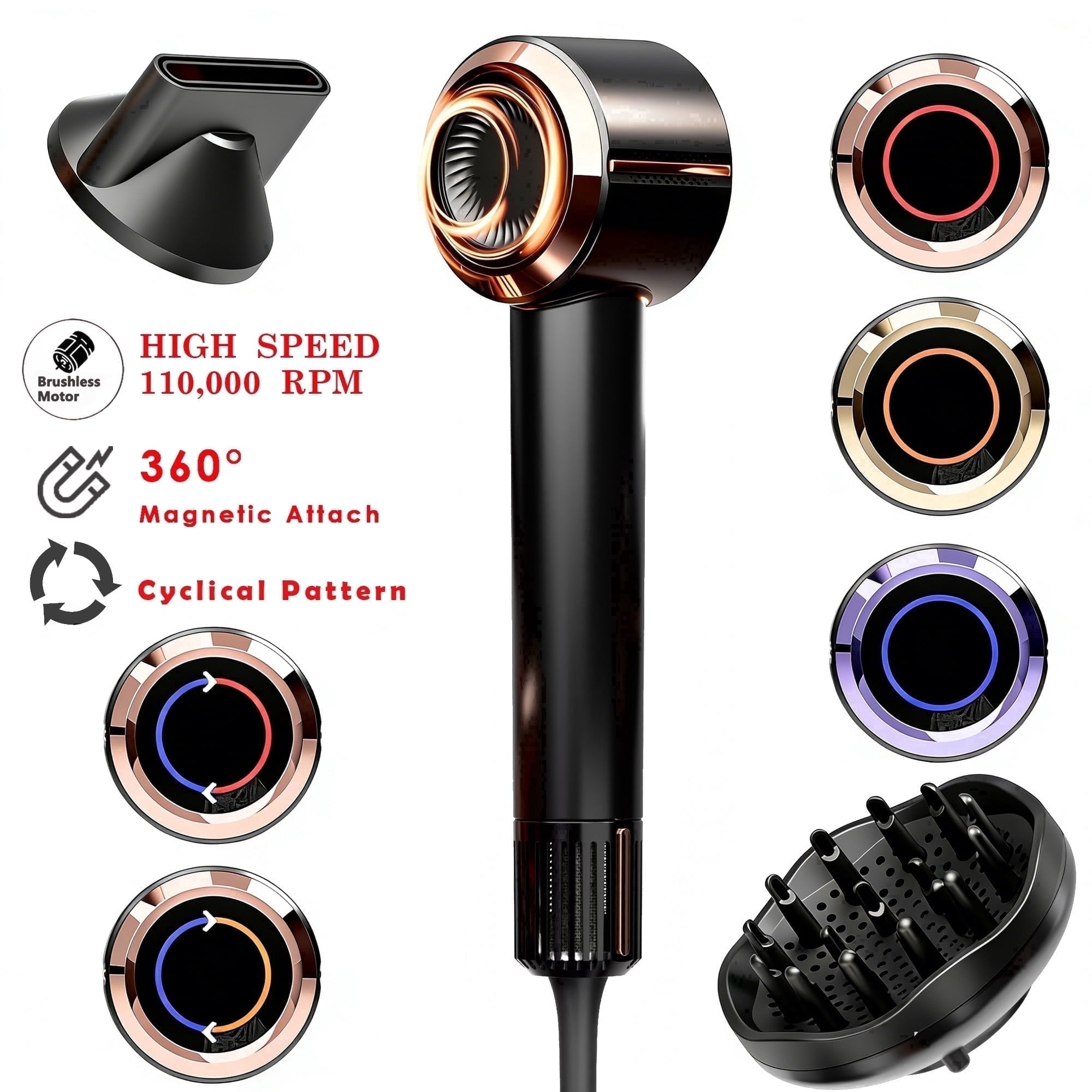 NICEBAY by SKIMI Hair Dryer, Ionic Blow Dryer 110,000 RPM High-Speed Brushless Motor, Travel Mini Hair Dryer For Women, Small Hair Dryer Diffuser