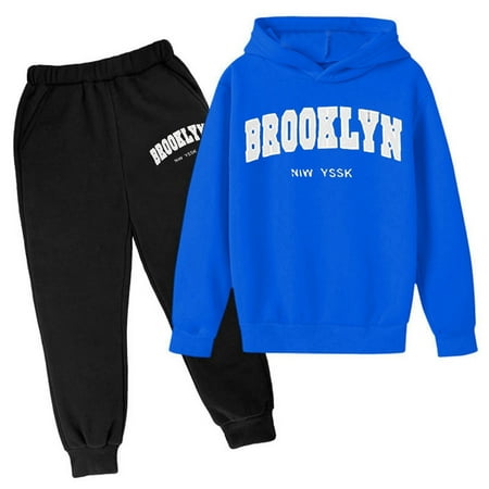 Tiijoy Little Girls Casual Sweatsuit Letter Print Hoodie Sweatpants Tracksuit Sizes 5-6