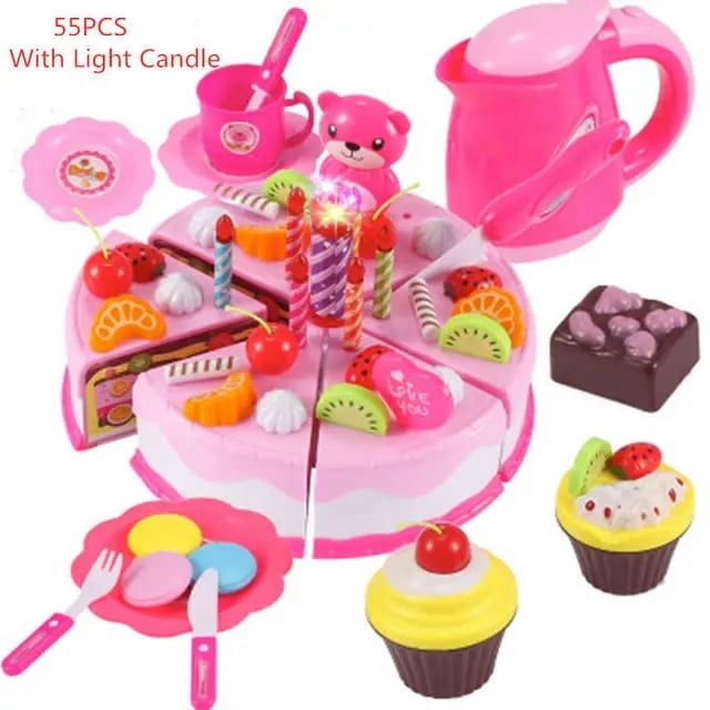 Kids Simulation Toy Diy Birthday Cake Model Kitchen Pretend Play Cutting Fruit Food Toy For Toddler Children Gift